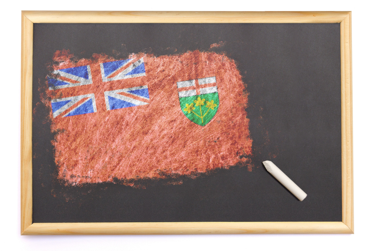 Ontario flag in chalk on a chalkboard