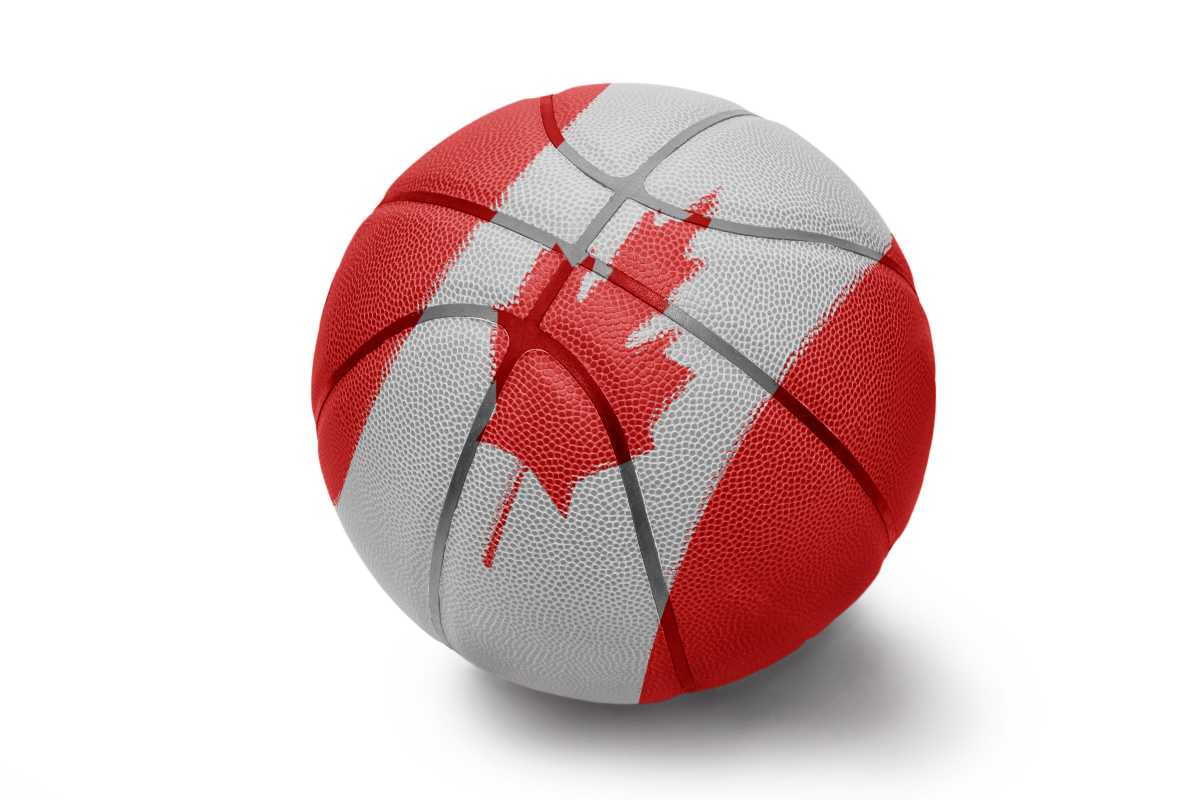Basketball with canadian flag on it