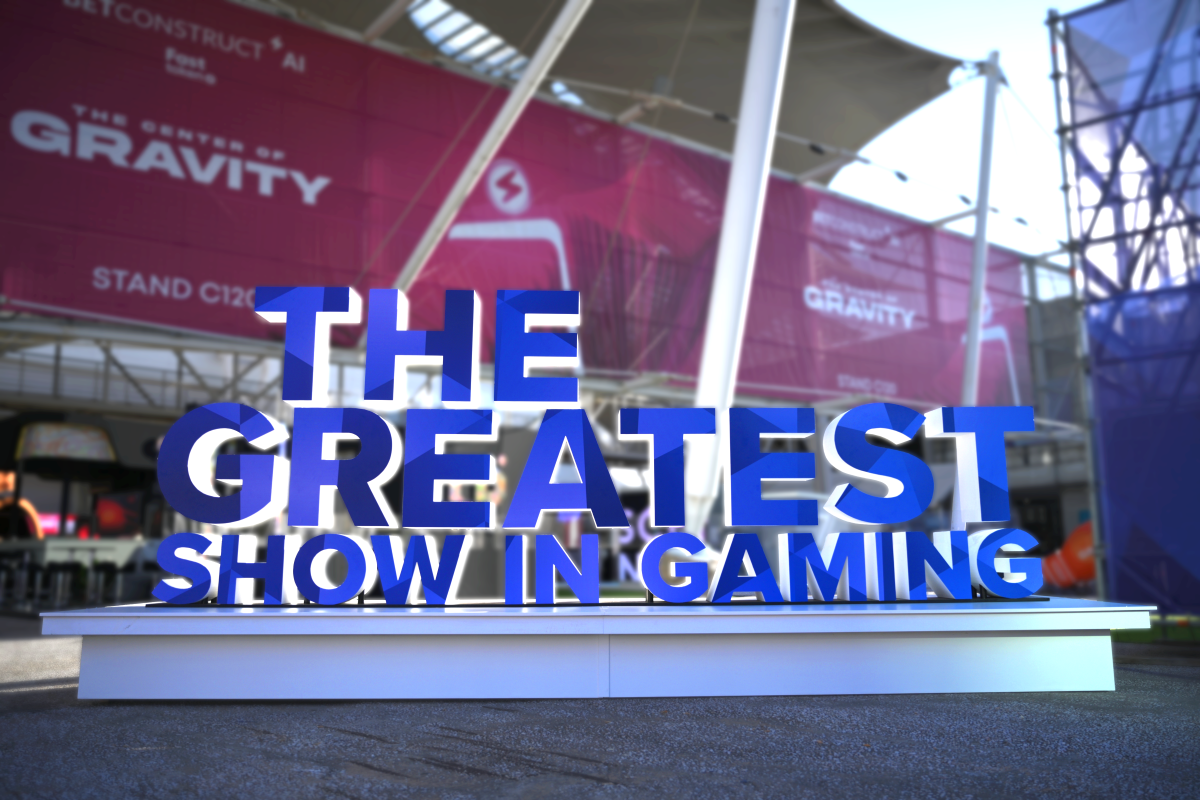 A sign proclaiming SBC Summit as "the greatest show in gaming"