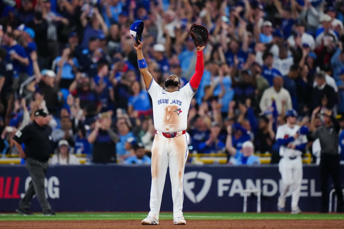 Toronto Blue Jays' ALCS MVP Vlad Guerrero Jr. celebrates
