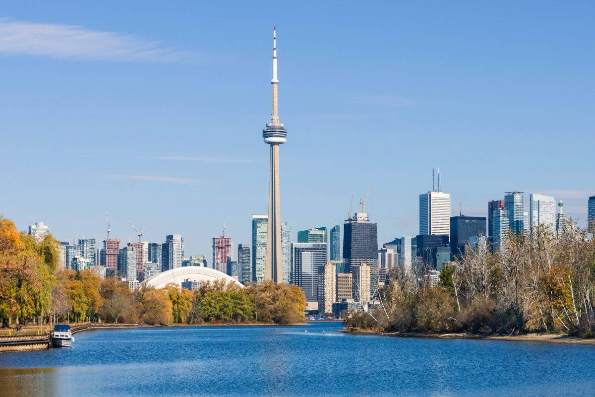 The Toronto skyline from across Lake Ontario in early fall
