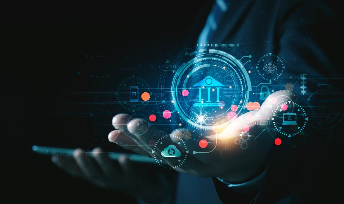 A hand holds floating digital symbols related to payments.