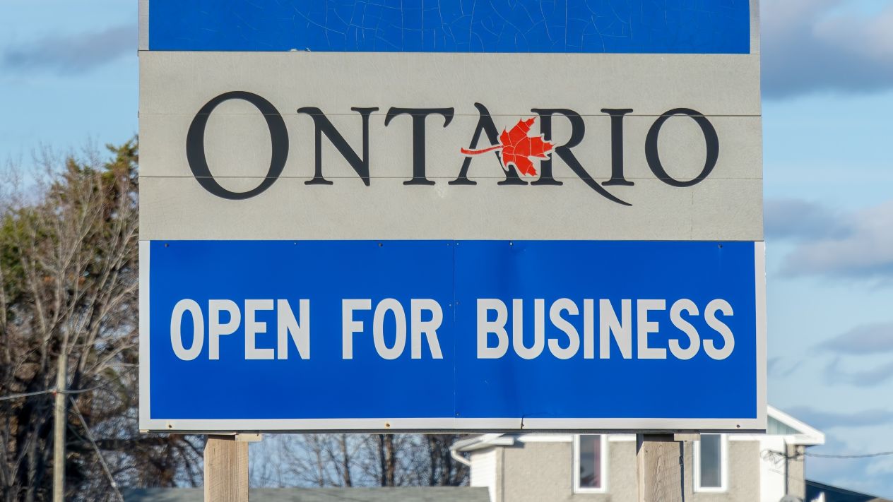 An "Ontario: Open for business" sign