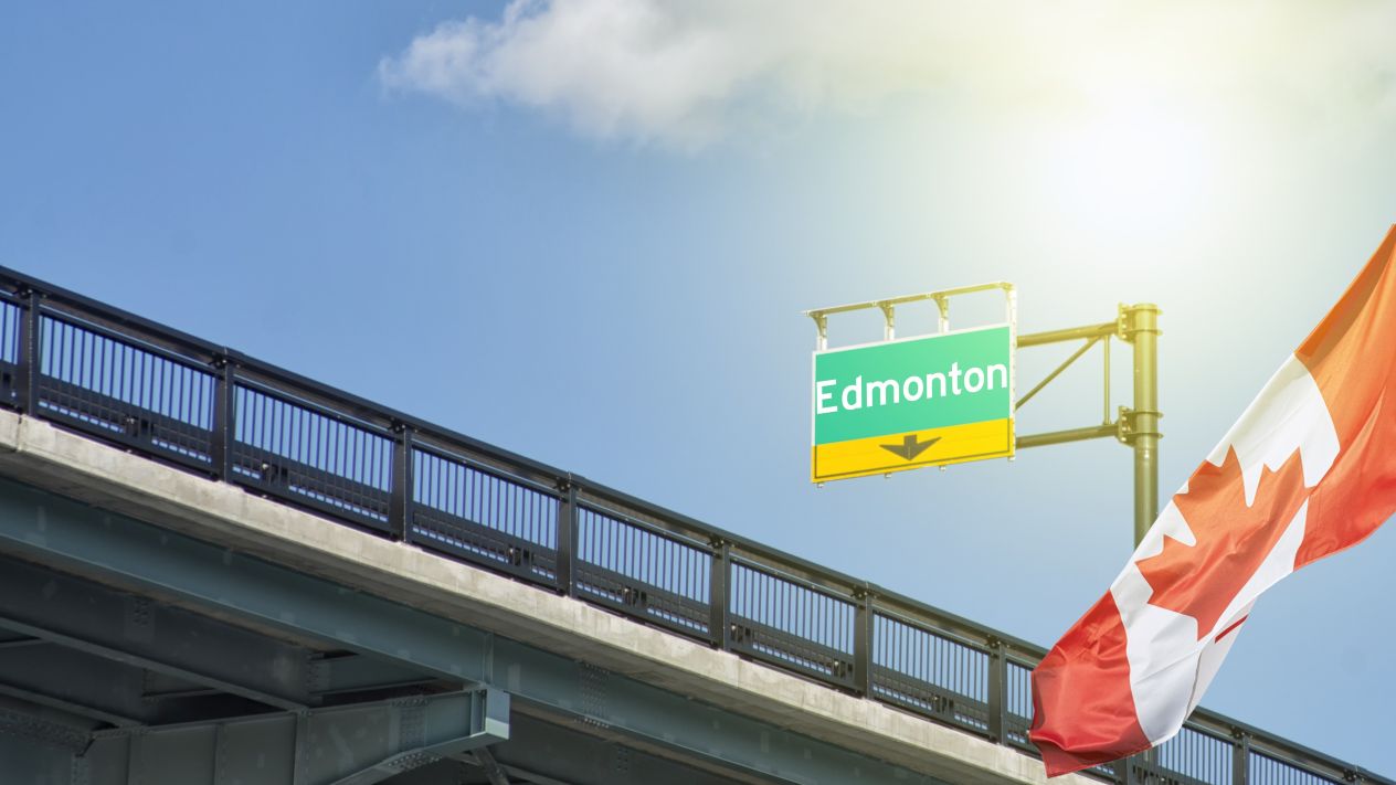 A sign for Edmonton on a highway, representing the road to Alberta iGaming