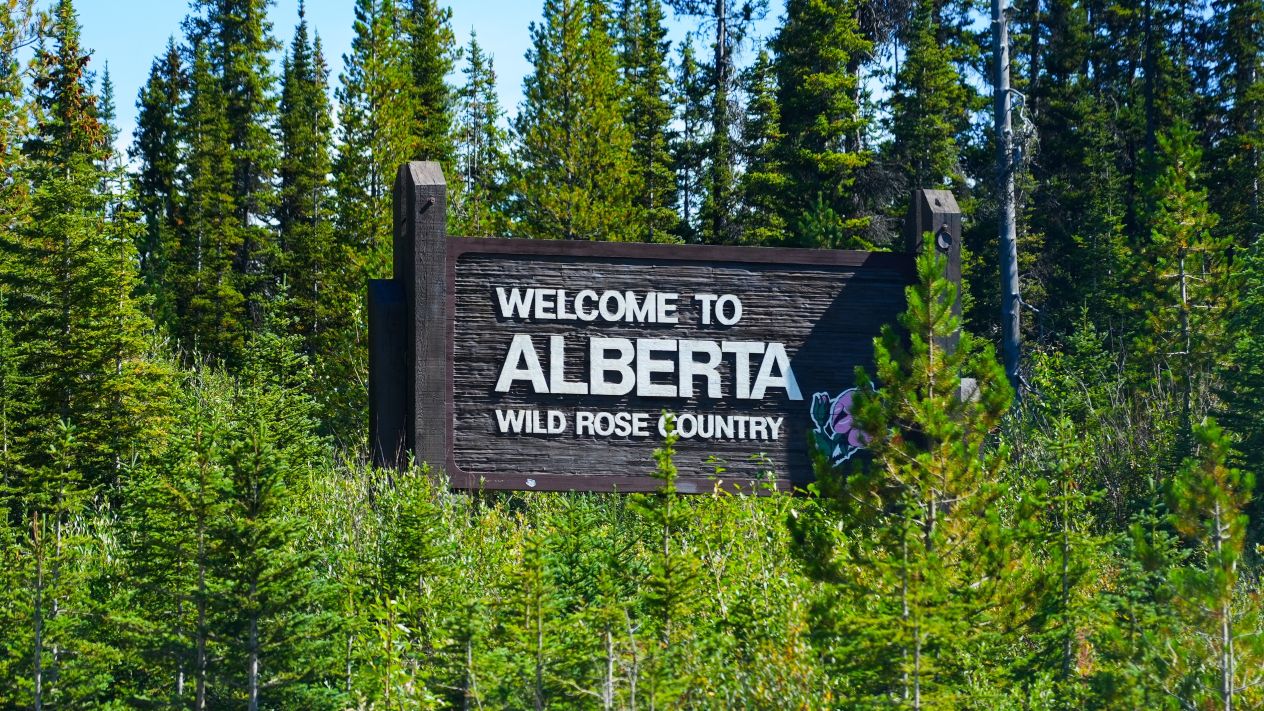 A 'Welcome to Alberta' sign