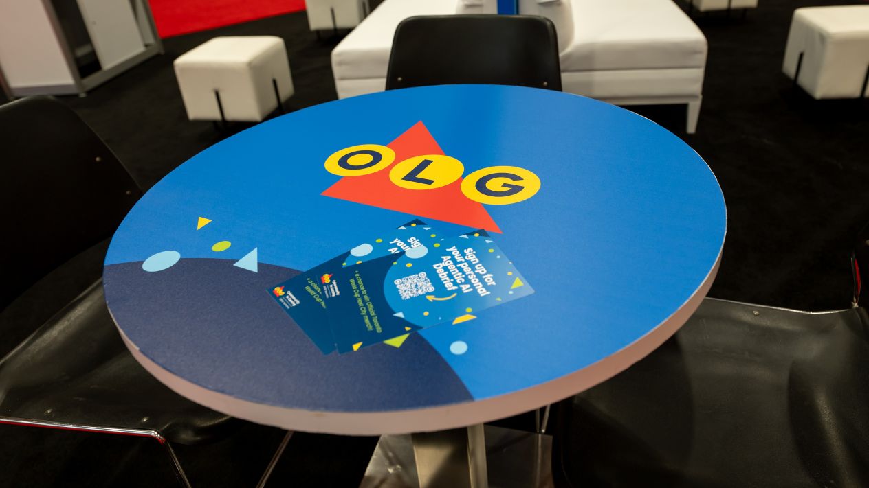 The OLG logo on a table at SBC Summit Canada