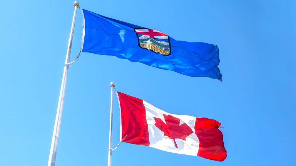 The flags of Alberta and Canada