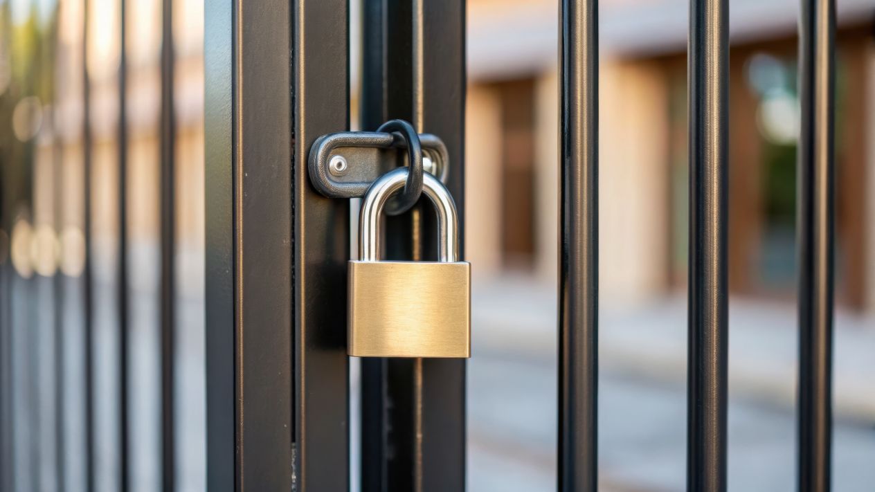 A padlock on a fence
