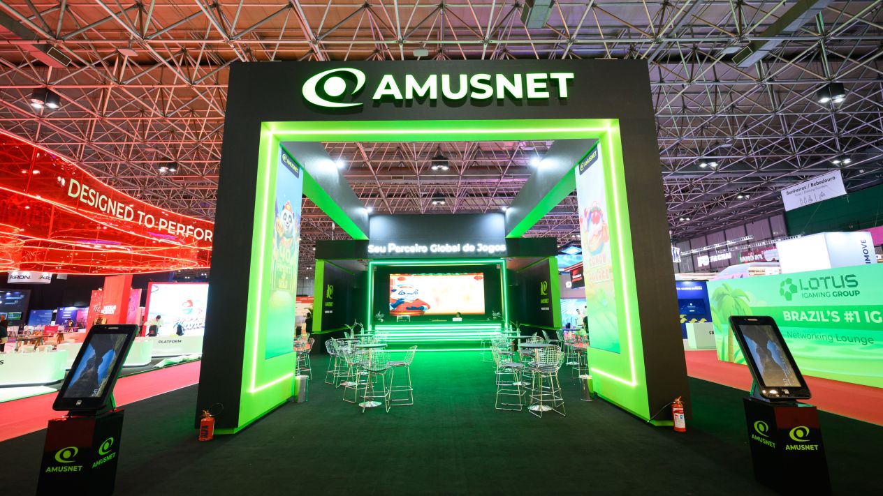 An Amusnet Gaming booth at an SBC event