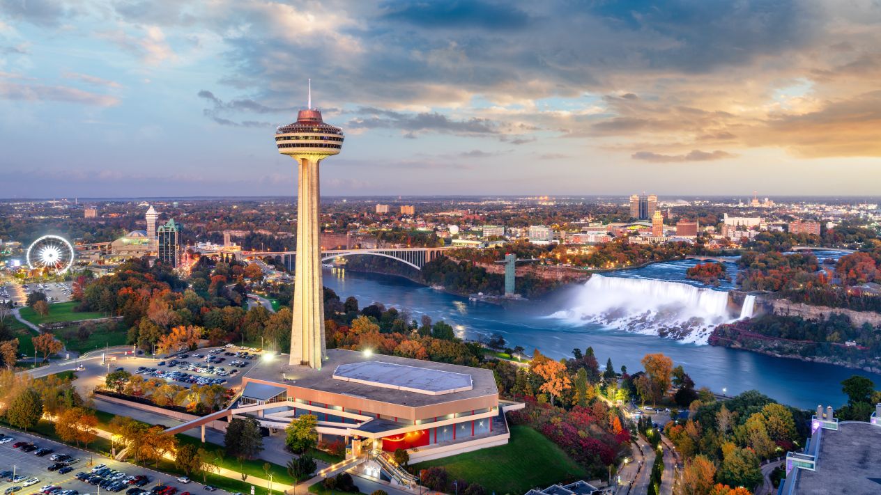 The Niagara Falls skyline with Niagara casinos visible