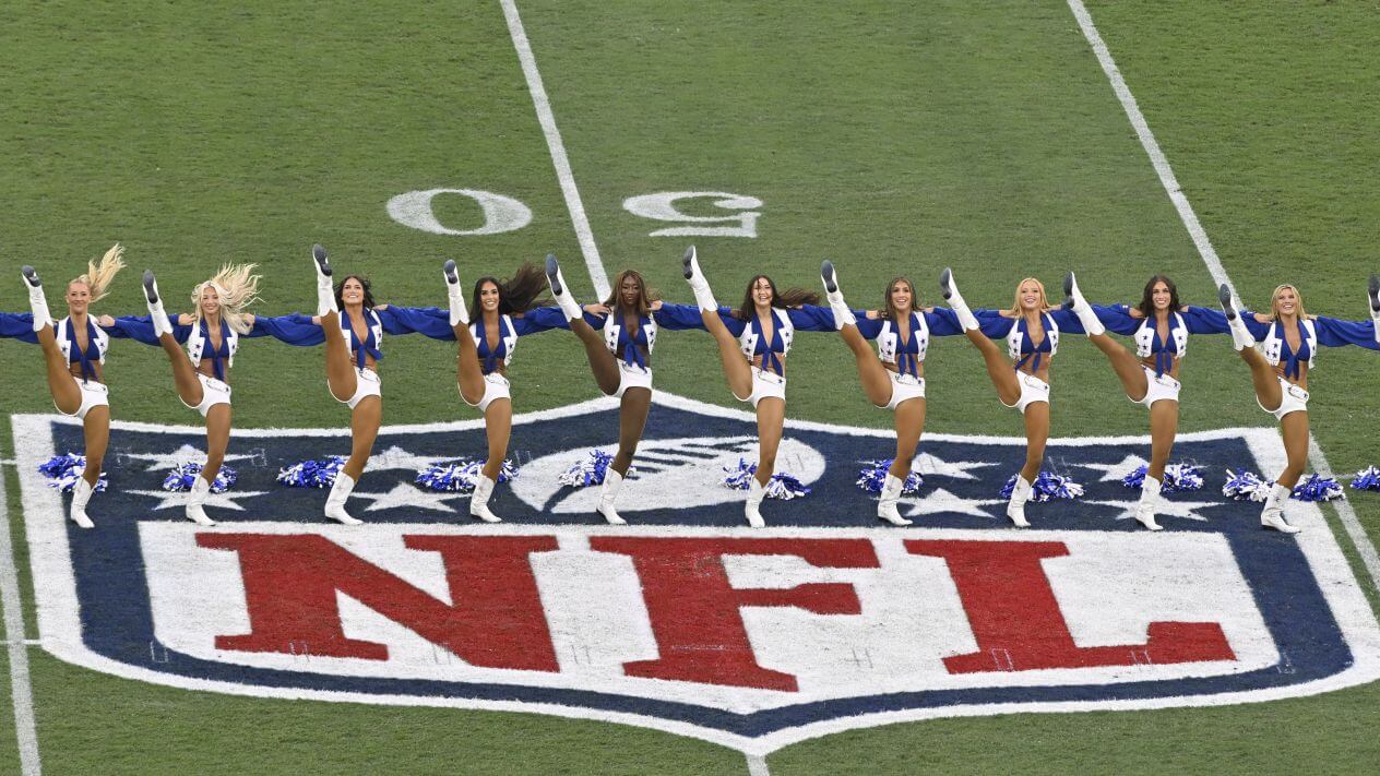 Cheerleaders on the logo of the NFL, which has named theScore Bet a Canadian partner